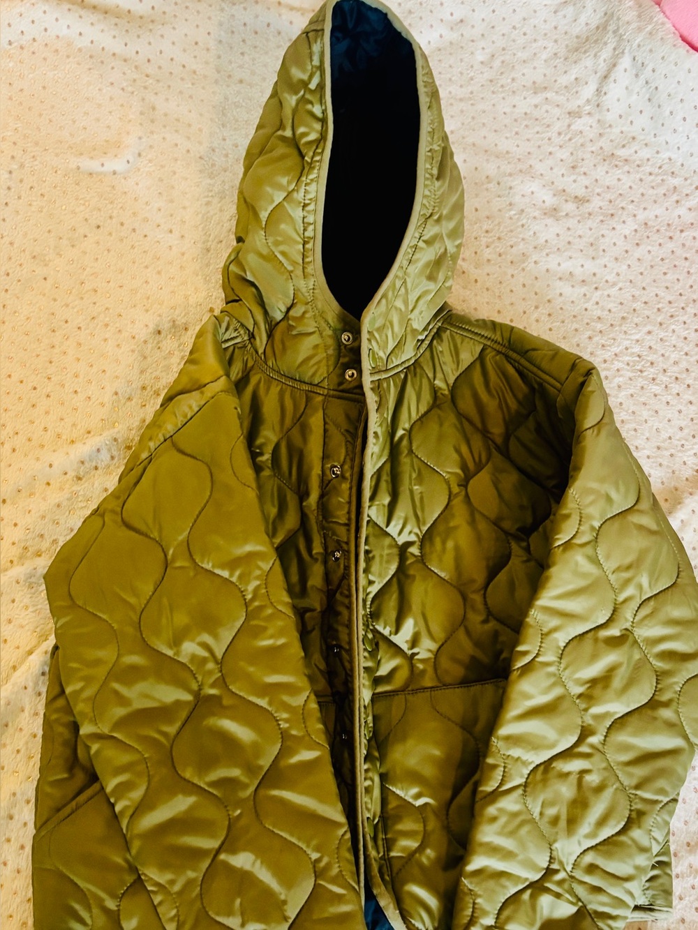 Free Assembly Girls Olive Green Quilted Hooded Jacket Size 10/12